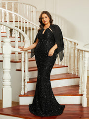 Plus Size Square Neck Cutout Shawl Mermaid Backless Evening Dress PRA60161