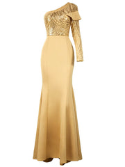 Formal One Shoulder Sequin Apricot Evening Dress XJ1548