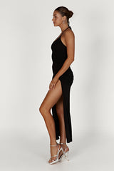 Allison Jersey Ruched Split Maxi Dress - Black