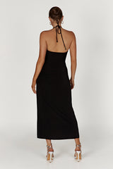 Allison Jersey Ruched Split Maxi Dress - Black