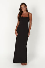 Amorette Lace Trim Maxi Dress - Black