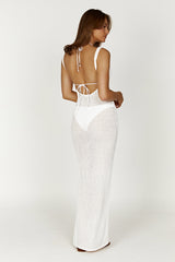 Abbey Ladder Knit Cowl Maxi Dress - White