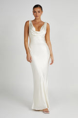 Angelique Satin Cowl Back Maxi Dress - Ivory