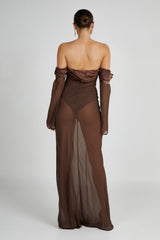 Ivanna Off Shoulder Chiffon Maxi Dress - Mocha