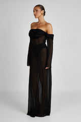 Ivanna Off Shoulder Chiffon Maxi Dress - Black