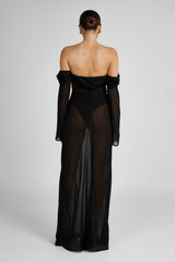 Ivanna Off Shoulder Chiffon Maxi Dress - Black