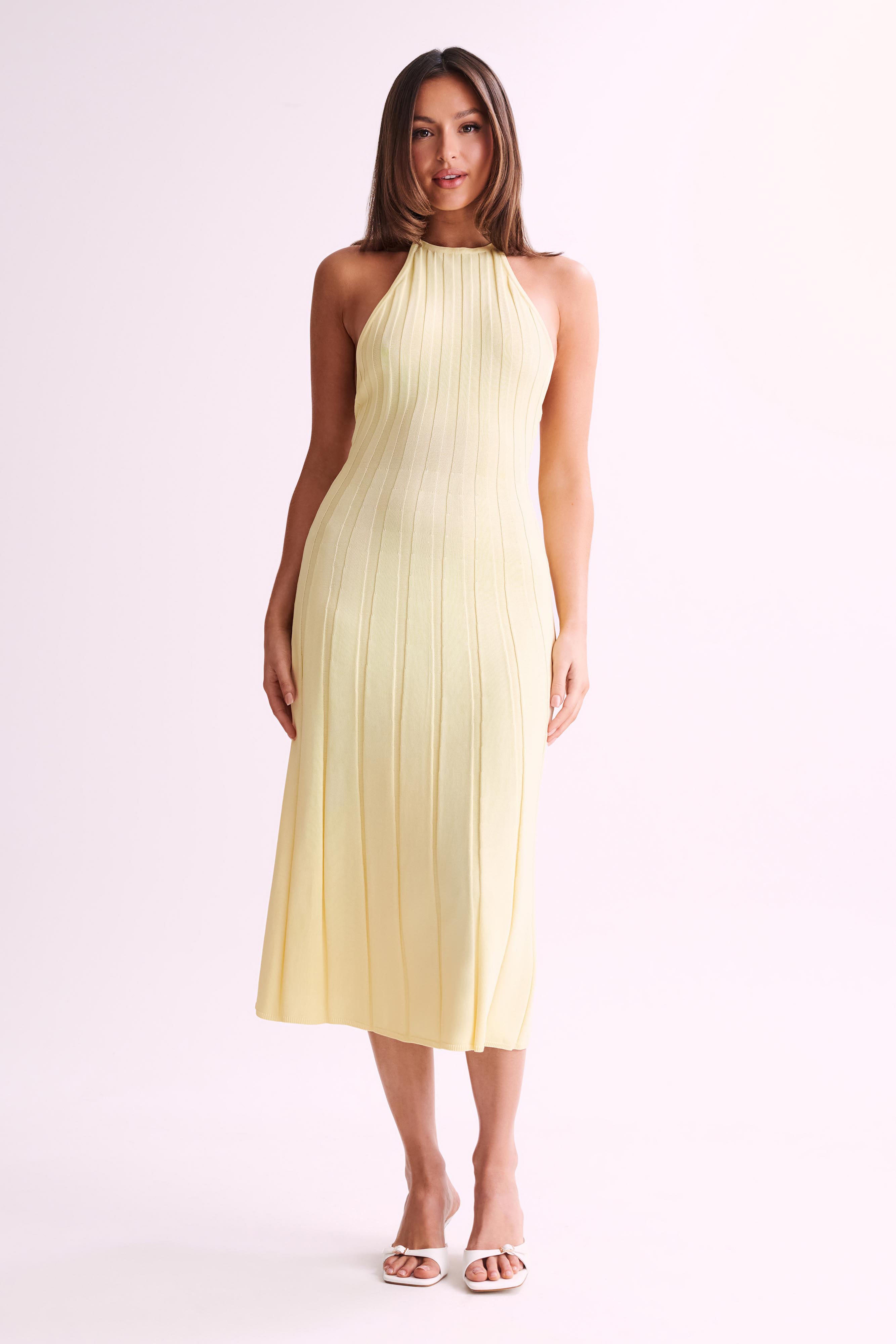 Adrienne Halter Neck Midi Dress - Lemon