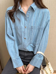 Vintage Striped Splice Denim Blouses&Shirts