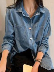 Vintage Light Blue Denim Blouses&Shirts