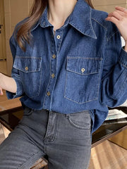 Wash Dual Pocket Denim Blouses&Shirts