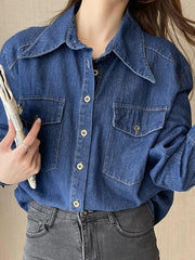 Wash Dual Pocket Denim Blouses&Shirts