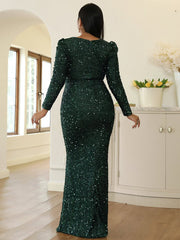 Plus Size Mermaid Sequins Green Evening Dress PXJ1877