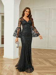 Lace Embroidered Black Formal Evening Dress RH30552