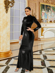 Stand Collar Mermaid Long Sleeve Evening Dress M02317