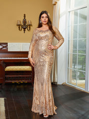 Plus Size Sweetheart Mermaid Long Sleeve Sequin Evening Dress PRD50222