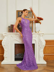 One Shoulder Backless Off Shoulder Mermaid CutOut Evening Dress RJ10263