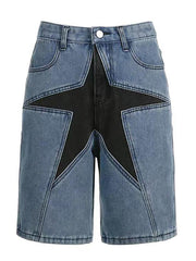 Five-Pointed Star Splicing Slim Ddenim Shorts