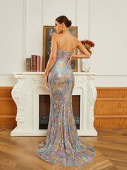 Retro Strapless Apricot Sequin Mermaid Evening Dress RM20451