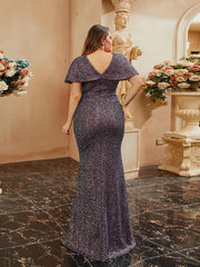 Plus Size V-Neck Backless Mermaid Short Sleeve Evening Dress  PRH30508