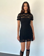 Adele Mini Tea Dress in Black Jasmine Lace