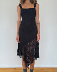 Adeliza Asymmetric Midi Dress in Floral Lace Jet Black