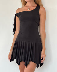 Alba Mini Asymmetric Ruffle Dress in Black