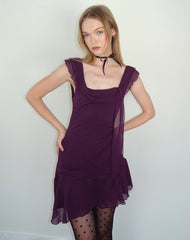 Binita Mini Dress In Chiffon Aubergine