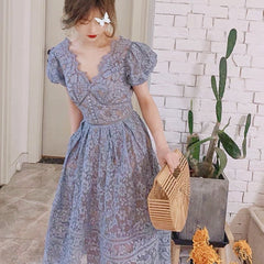 Evening Moon Blue Lace Romantic Princess Fairy Dress