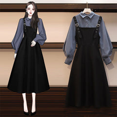 Aesthetic Elegant Shirt Strap Dress Two Piece Set