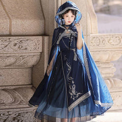 Ancient Hooded Cloak Embroidery Butterfly Tassel Chain Dress