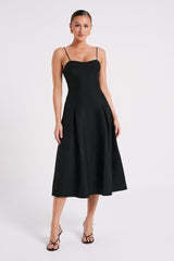 Alaina A-Line Midi Dress - Black