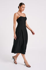 Alaina A-Line Midi Dress - Black