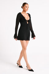 Deja Long Sleeve Chiffon Mini Dress - Black