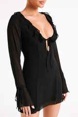 Deja Long Sleeve Chiffon Mini Dress - Black