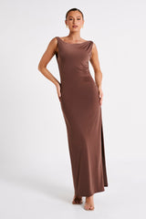 Alika Draped Front Maxi Dress - Mocha