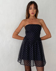 Murni Bandeau Mini Dress in Polka Black Chiffon