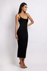 Alexis Ribbed Cami Midi Dress - Black