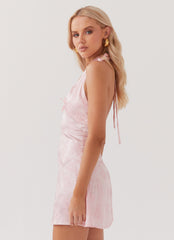 Amalina Halterneck Mini Dress - Peony Pink