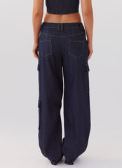 Greedy Denim Cargo Pants - Indigo