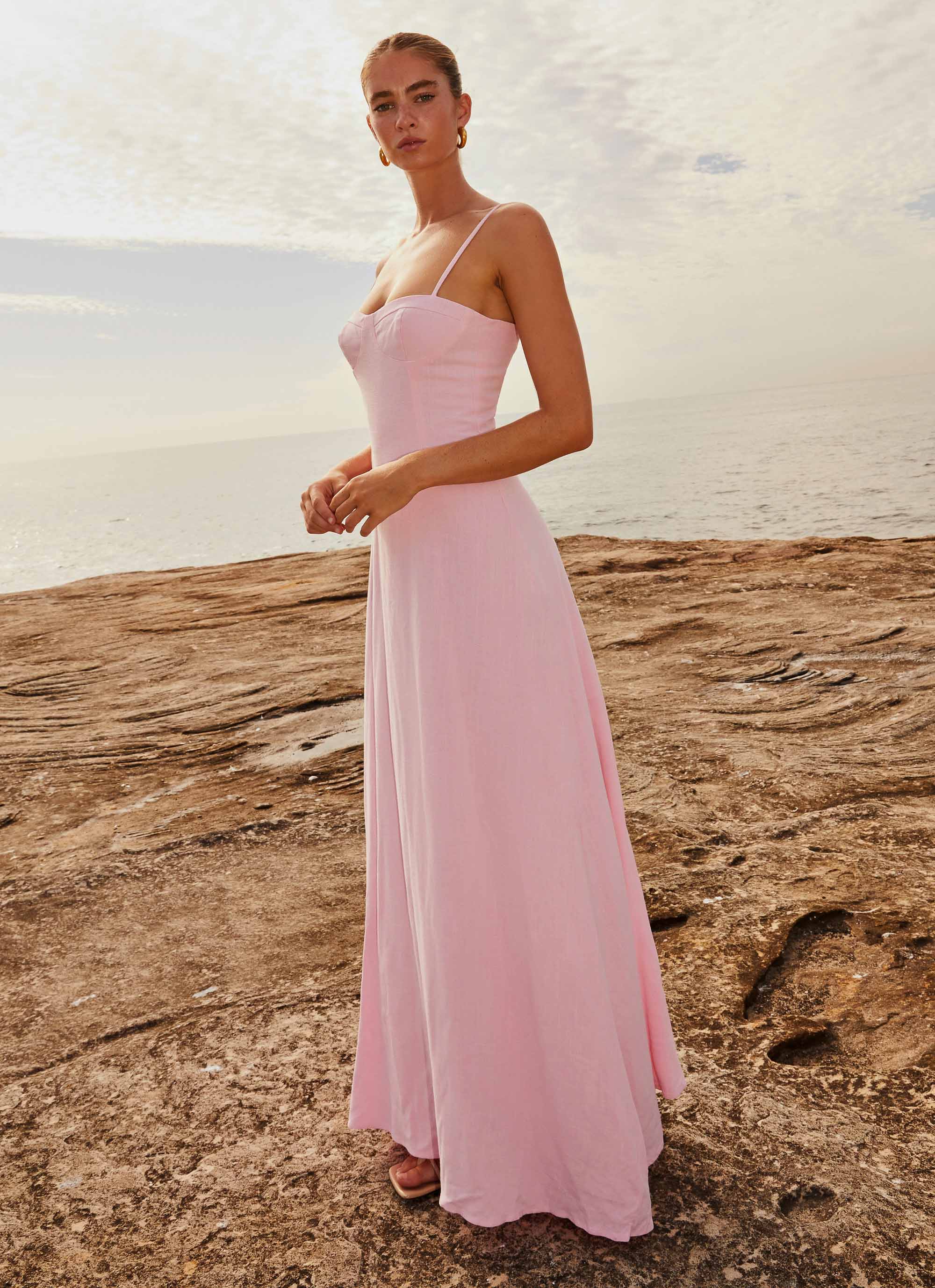 Angelina Linen Maxi Dress - Pink Petal