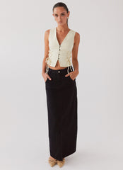 Walk This Way Denim Maxi Skirt - Black