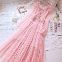 Pink Star Embroidered Tulle Fairy Dress