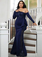 Plus Size Asymmetric Panel Evening Dress PXL101