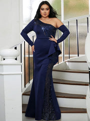 Plus Size Asymmetric Panel Evening Dress PXL101