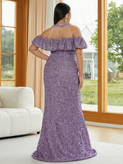 Plus Size Cold Shoulder Sequin Evening Dress PJMH3144