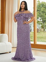 Plus Size Cold Shoulder Sequin Evening Dress PJMH3144