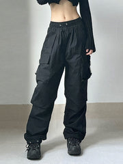 Women Parachute Cargo Pants Hip Hop Streetwear Casual Harajuku Elastic Waist Wide Leg Pants Fashion New Solid Straight Trousers