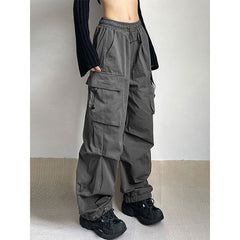 Women Parachute Cargo Pants Hip Hop Streetwear Casual Harajuku Elastic Waist Wide Leg Pants Fashion New Solid Straight Trousers