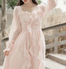 Angela Peach Pink Soft Aesthetic Ruffle Fairy Dress