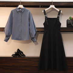 Aesthetic Elegant Shirt Strap Dress Two Piece Set